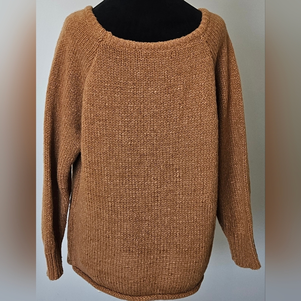 Off Shoulder Light Brown Oversized Pullover Loose Fit Sweater- Size M NWOT - Picture 6 of 6